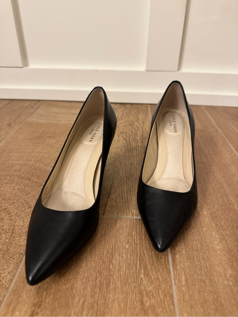Cole Haan Black Leather Pointed-Toe Pumps